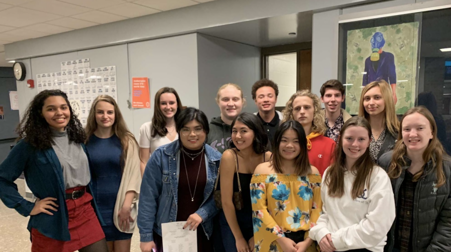 Members of the National Art Honor Society after the induction ceremony on January 13th. (Left to right, top to bottom)_ Adriana Cordero, Stacey Agamir, Gabby Geiger, Sam Fink, James Robey, Daniel McIntyre, Isaac Decker, Lauren Blood.