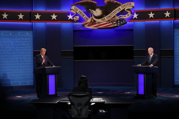 Presidential candidates Donald Trump and Joe Biden go head to head in the final Presidential Debate. Photo by Amr Alfiky for The New York Times.