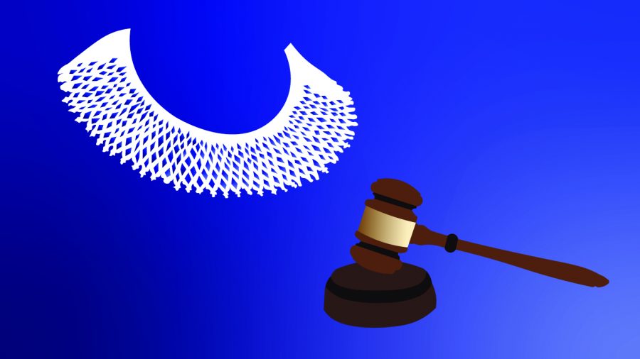 Supreme Court Justice Ruth Bader Ginsburg was often recognized for the many different neckpieces and jabot collars she would wear over her robe. This graphic depicts a white, crocheted jabot from South Africa, her self-proclaimed favorite.